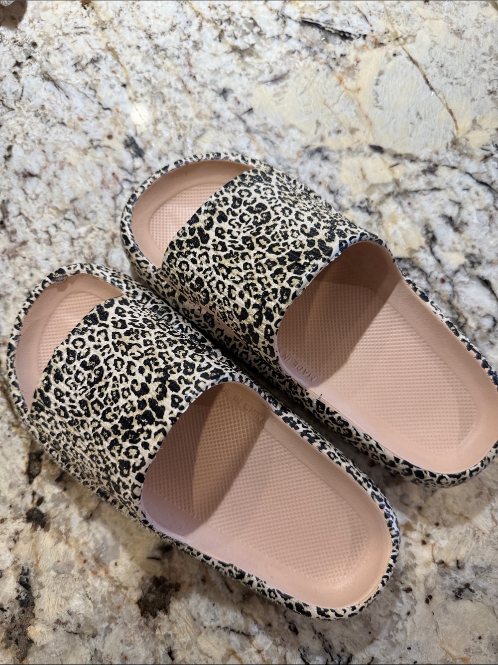 Leopard Print Slide Sandals with Pink Footbed